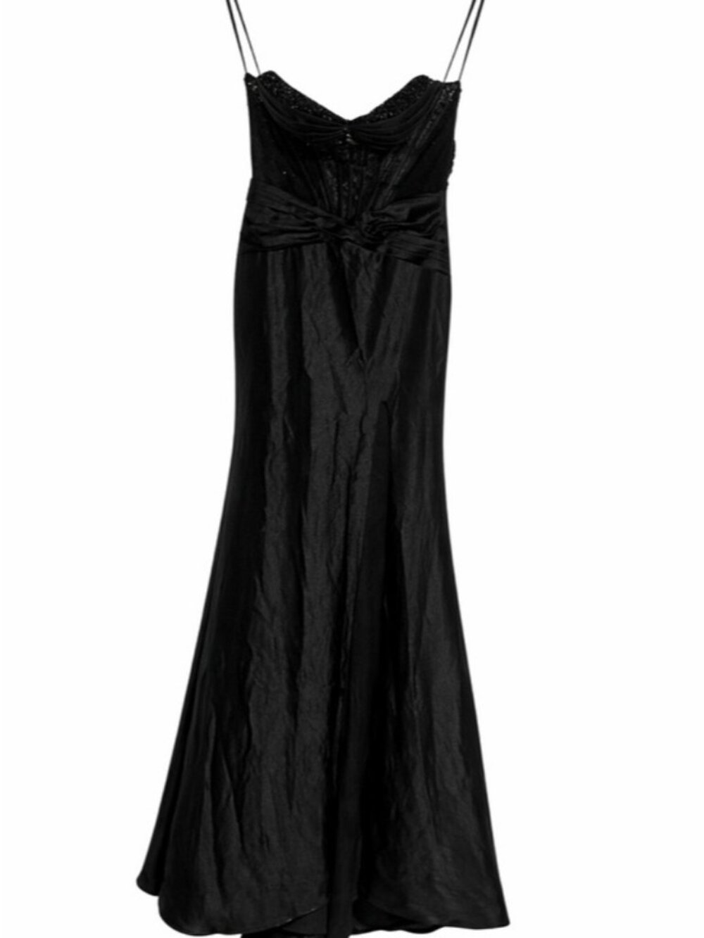 Black Strapless Evening Gown with Beaded Bodice.